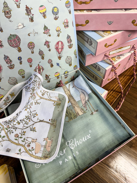 Carré & Satin Bib Set – In Bloom Blue with Gift Box Set