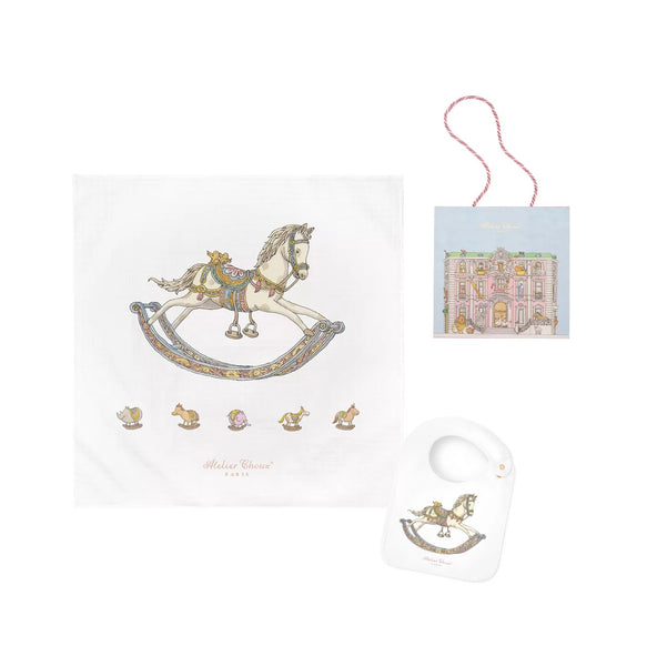 Carré + Satin Bib Gift Set – Rocking Horse with Gift Box Set