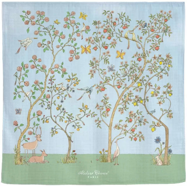 Carré & Satin Bib Set – In Bloom Blue with Gift Box Set