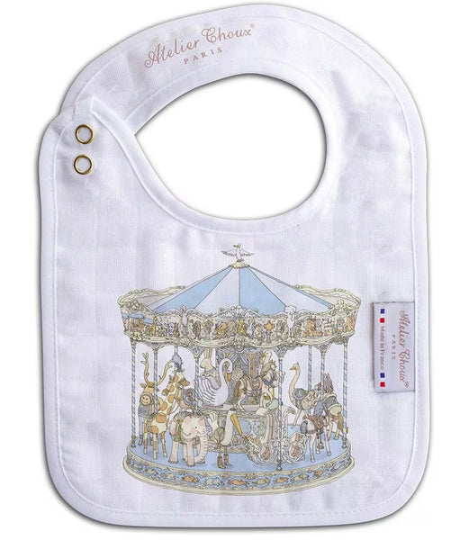 Blue Carousel Organic Cotton Swaddle & Bib with Gift Box Set