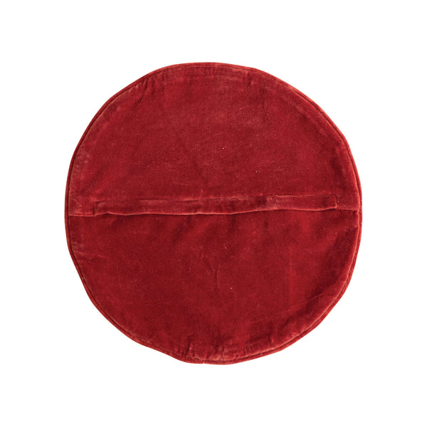 16" Round Printed Cotton Pillow w/ Piping & Velvet Back