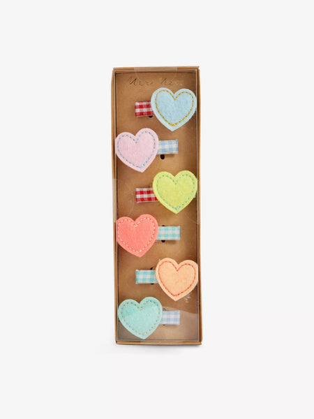 Felt Heart Hair Clips (x 6)