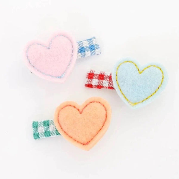 Felt Heart Hair Clips (x 6)