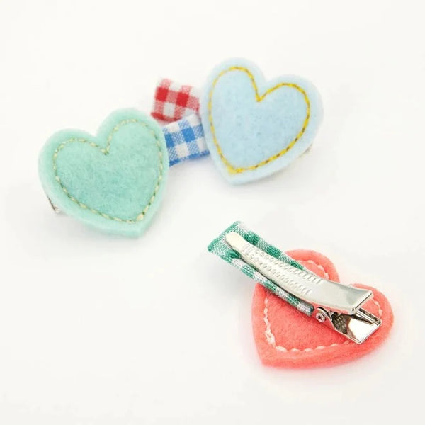 Felt Heart Hair Clips (x 6)