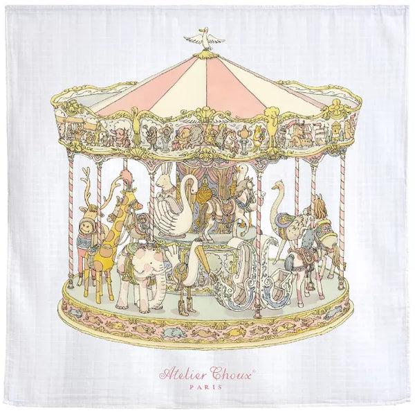 Pink Carousel Organic Cotton Swaddle & Bib with Gift Box Set
