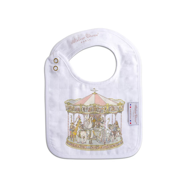 Pink Carousel Organic Cotton Swaddle & Bib with Gift Box Set