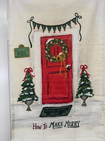 Cotton Slub Printed Tea Towel w/ Holiday Saying "How To…", 4 Styles