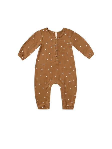 Woven Jumpsuit Walnut Bonnet and Bib Set