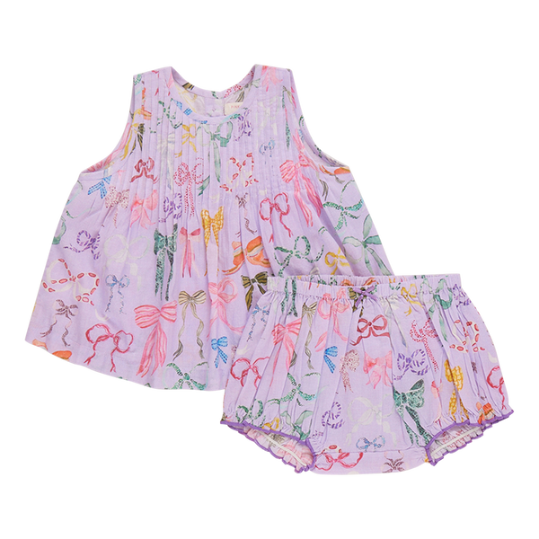 Baby Girls Lavender Watercolor Bows 2 Piece Set