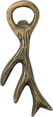 6" L Cast Aluminum Antler Bottle Opener, Antique Gold Finish