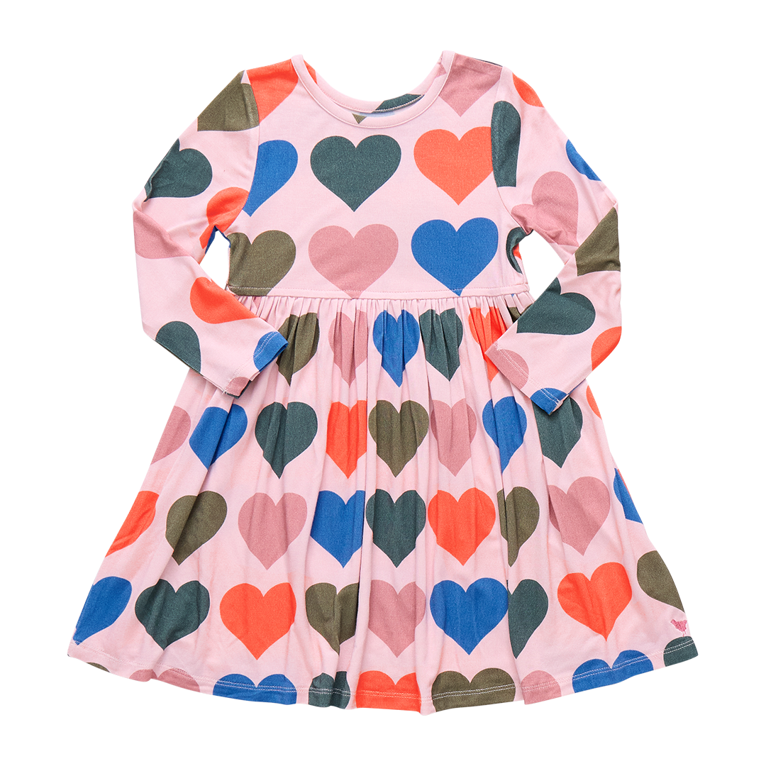 Girls Bamboo Steph Dress Pink Oversized Hearts