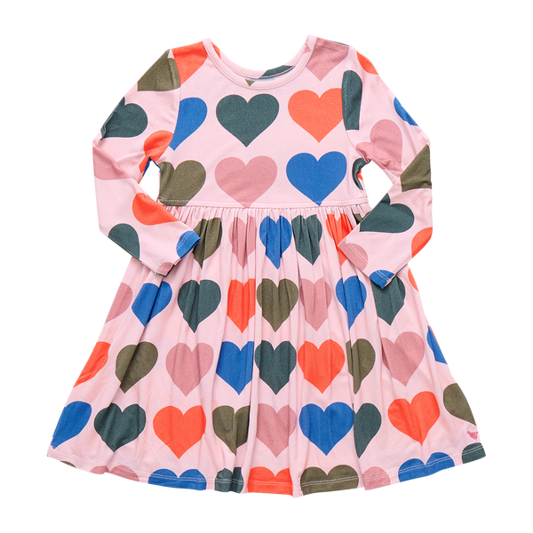 Girls Bamboo Steph Dress Pink Oversized Hearts