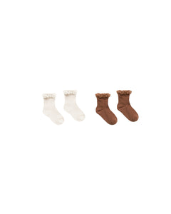 Lace Trim Sock Sets || Saddle, Ivory