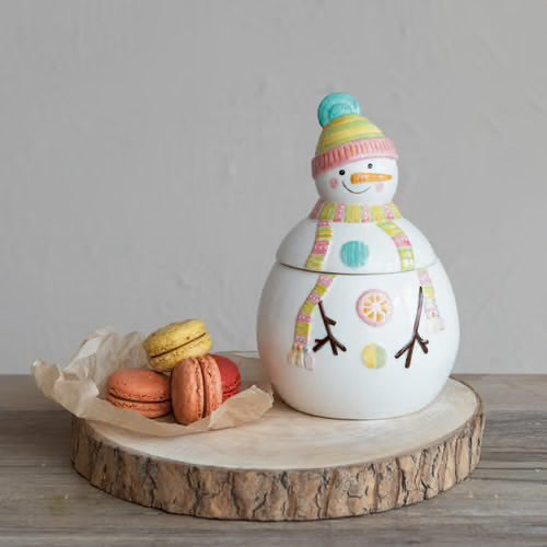 Stoneware Snowman Shaped Cookie Jar, Multi Color
