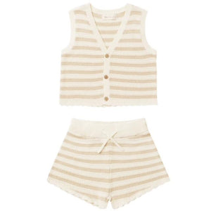 knit vest and short set || sand stripe