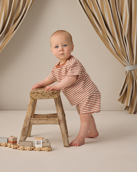 Boxy Pocket Tee + Short Set || Poppy Stripe