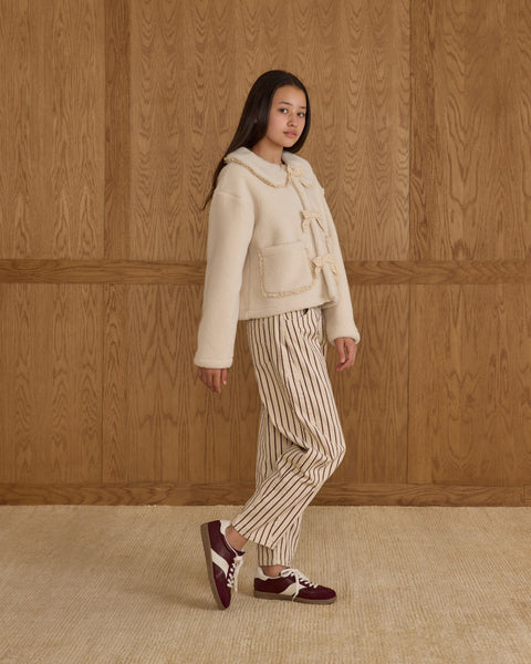 Teen Shearling Collared Coat || Natural