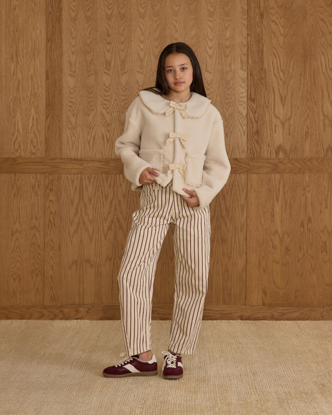 Teen Shearling Collared Coat || Natural