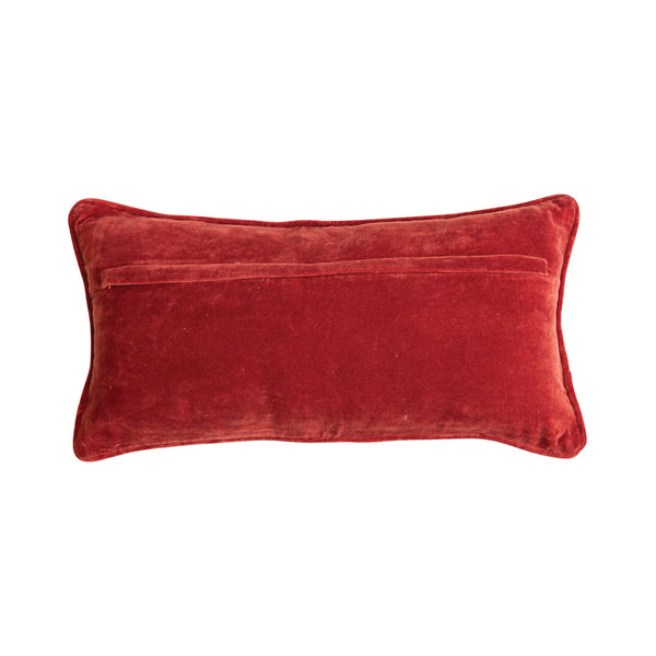 24"L x 12"H Cotton Printed Lumbar Pillow w/ Family, Piping & Velvet Back