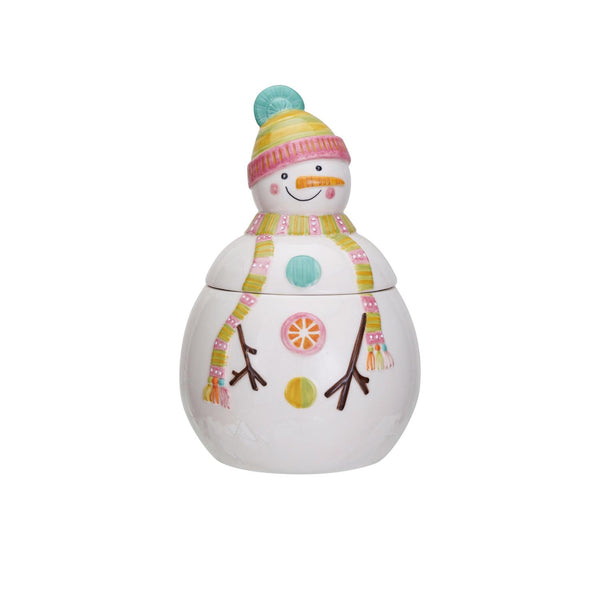 Stoneware Snowman Shaped Cookie Jar, Multi Color