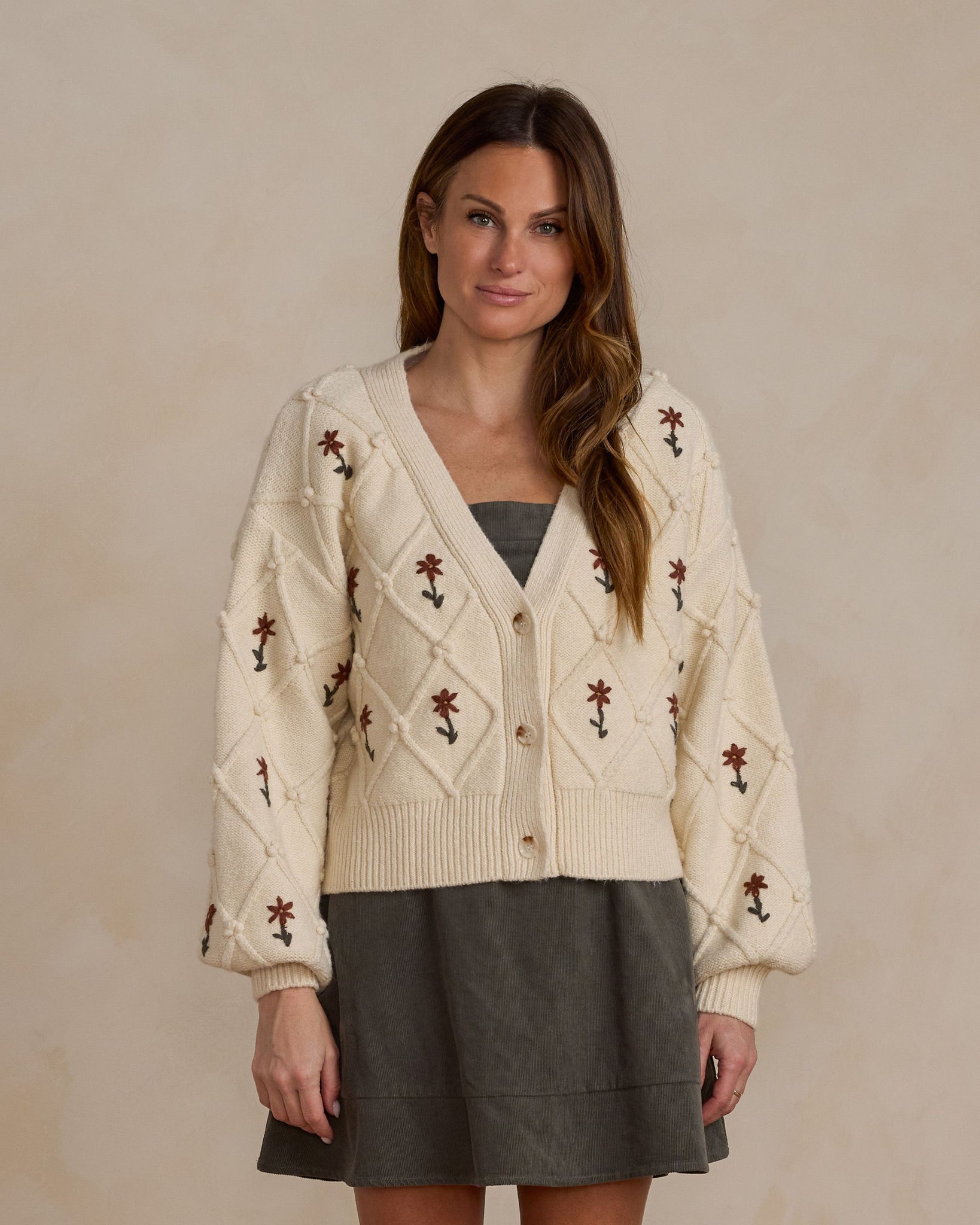 Women's Boxy Crop Cardigan | Winter Floral Embroidery