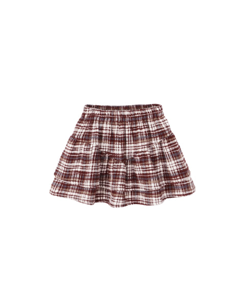 Tiered Mini Skirt || Burgundy Plaid