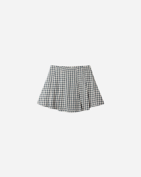 Pleated Mini Skirt || Navy Check
