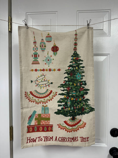 Cotton Slub Printed Tea Towel w/ Holiday Saying "How To…", 4 Styles