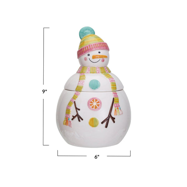 Stoneware Snowman Shaped Cookie Jar, Multi Color