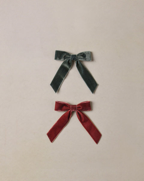VELVET BOWS SET GREEN, RUBY