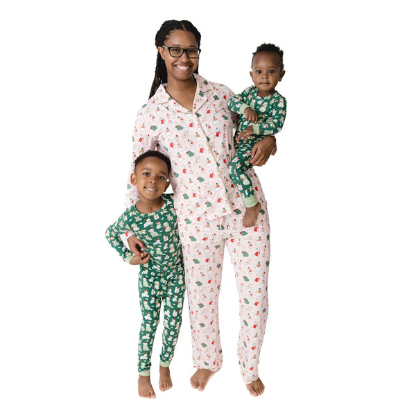 Christmas Dogs Pink - Adult Long Sleeve Coat Style and Pant with Pockets