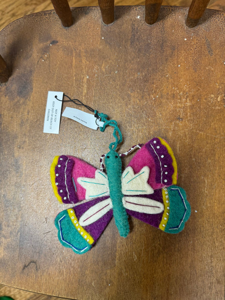 Handmade Wool Felt Butterfly Ornament w/ Stitching & Embroidery, 4 Styles