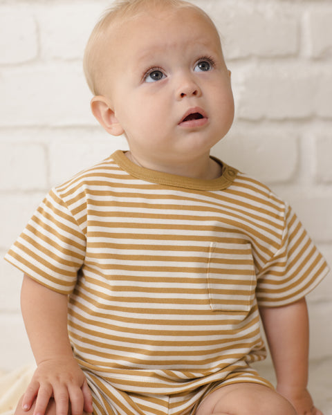 Boxy Pocket Tee + Short Set || Honey Stripe