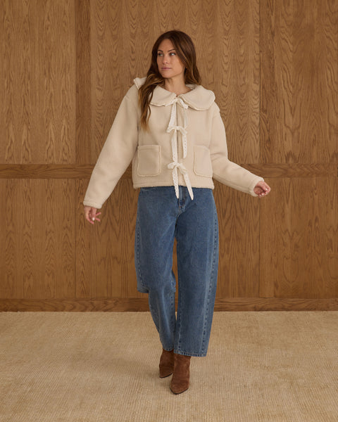 Women's Shearling Collared Coat || Natural