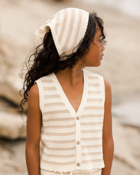 knit vest and short set || sand stripe