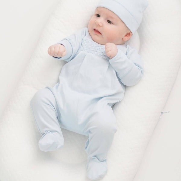 Essentials Solid Blue Smocked Footie