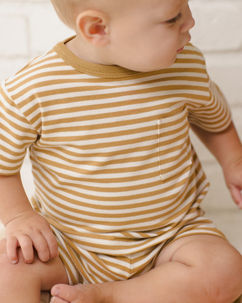 Boxy Pocket Tee + Short Set || Honey Stripe