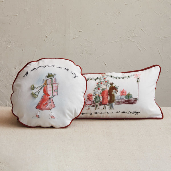 24"L x 12"H Cotton Printed Lumbar Pillow w/ Family, Piping & Velvet Back