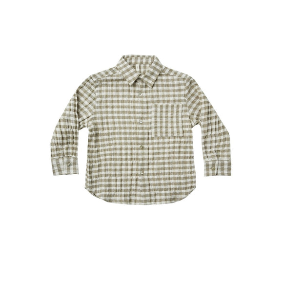 Collared Long Sleeve Shirt Olive Gingham