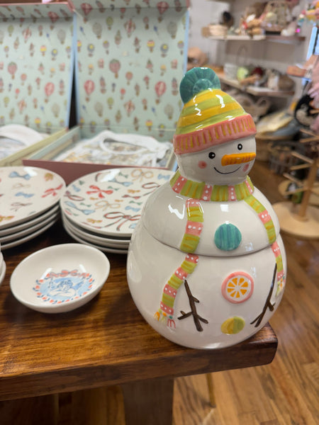 Stoneware Snowman Shaped Cookie Jar, Multi Color