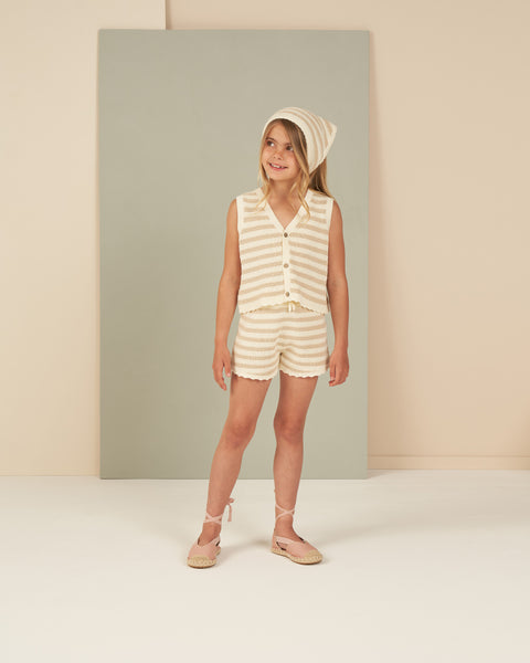 knit vest and short set || sand stripe