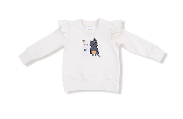 Ruffle Shoulder - French Terry Sweatshirt - Trick Or Treat- Silk Screen