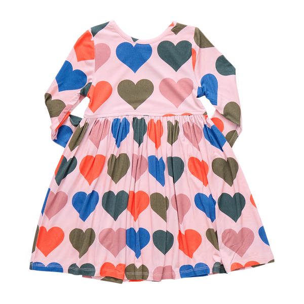 Girls Bamboo Steph Dress Pink Oversized Hearts