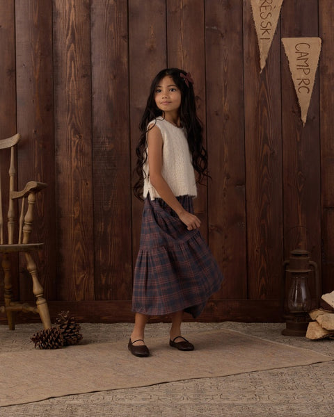 Tiered Midi Skirt Midnight Plaid