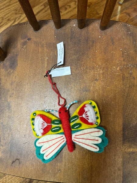 Handmade Wool Felt Butterfly Ornament w/ Stitching & Embroidery, 4 Styles