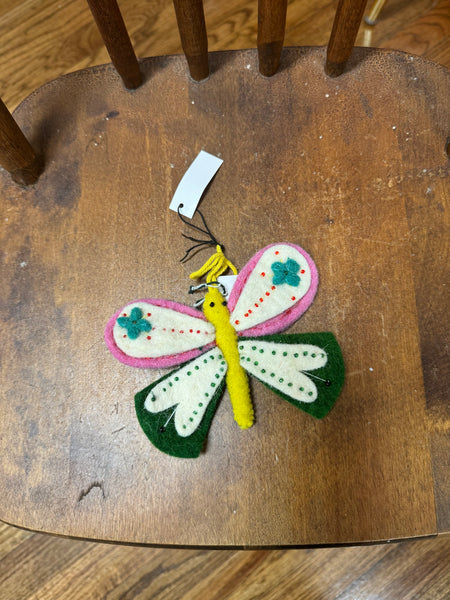 Handmade Wool Felt Butterfly Ornament w/ Stitching & Embroidery, 4 Styles