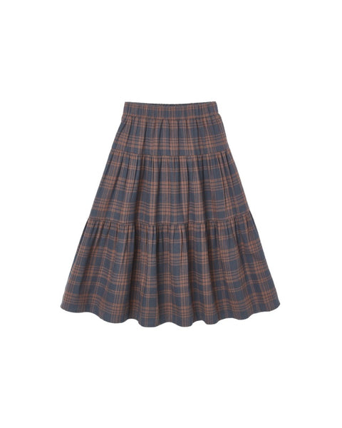Tiered Midi Skirt Midnight Plaid