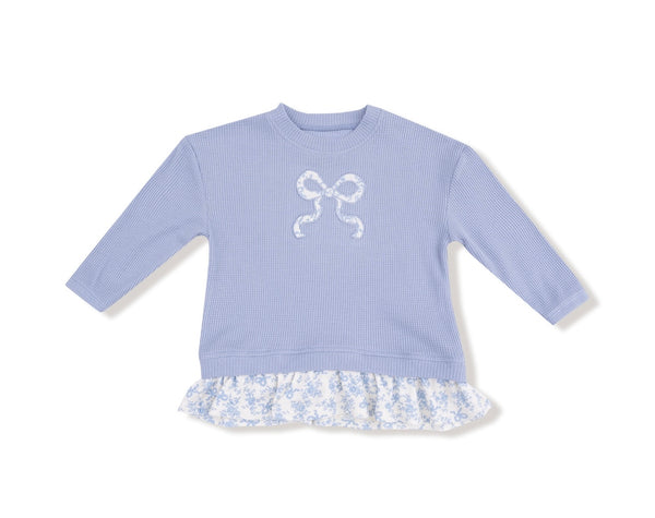 Romi Floral - Waffle Pull Over With Ruffle And Rib Bow Applique W Rib Leggings