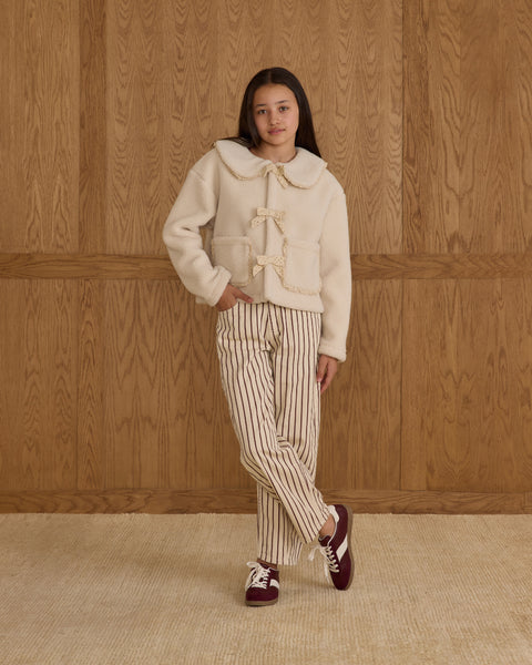 Teen Shearling Collared Coat || Natural