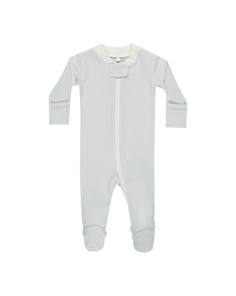 Zip Long Sleeve Sleeper Footie || Sky Micro Stripe
